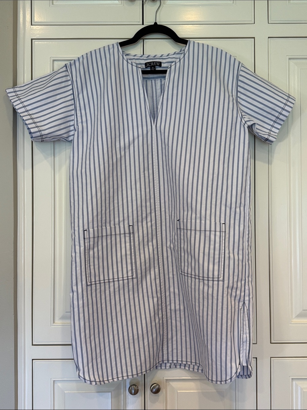 J. Crew White and Light Blue Vertical Stripe Casual Dress-never worn!